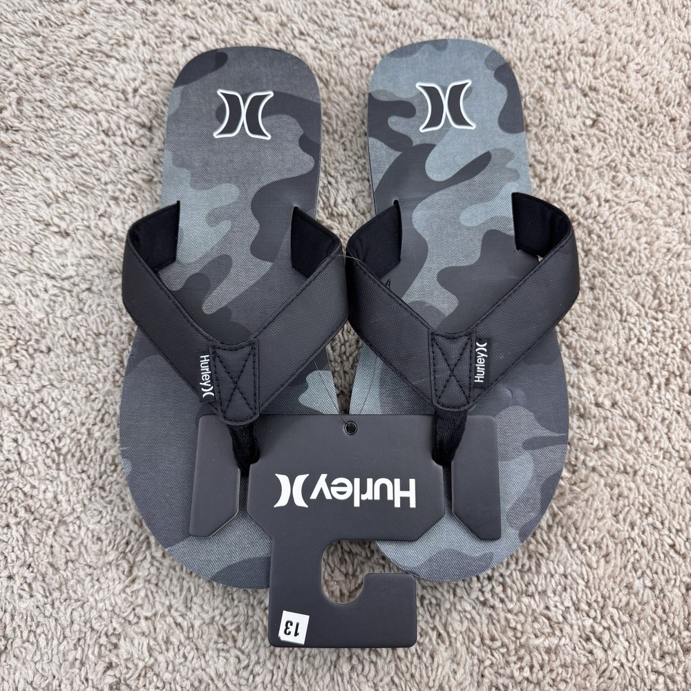 Hurley Layback Flip Flops Sandals Gray Camo Men 13 Beach Pool Comfort Slides NWT - Picture 3 of 10